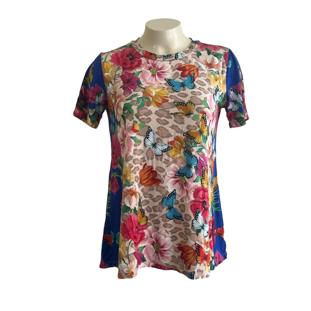 Johnny Was XXS Top Womens Multicolor Floral Print Butterfly Novelty Blouse